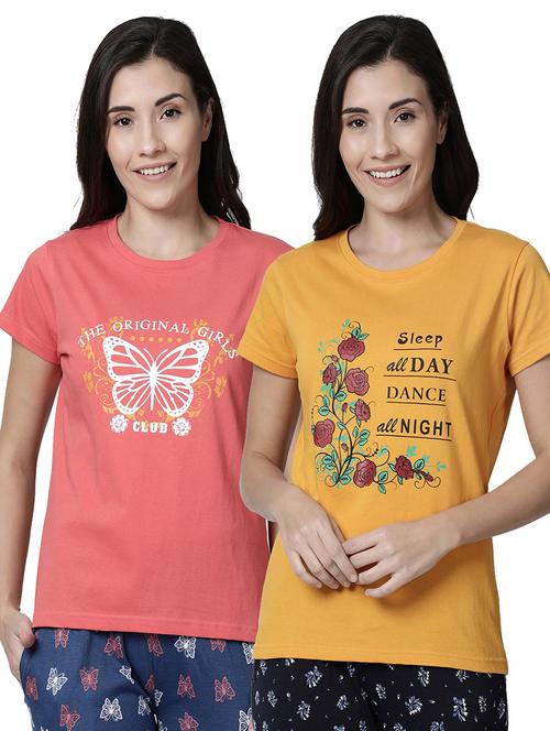 pack of 2 multi coloured front print round neck t-shirt - 20649981 - Very Small Image - 1