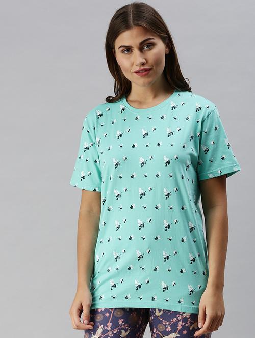 women green cotton blend printed t-shirt - 20649995 - Very Small Image - 1