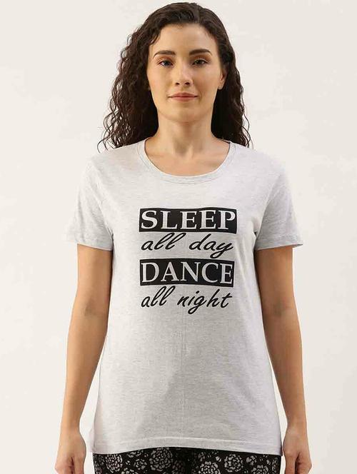 grey chest print round neck t-shirt - 20650003 - Very Small Image - 1