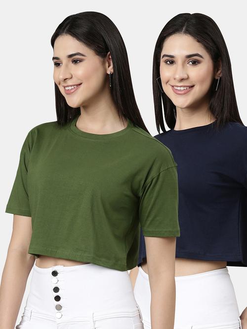 pack of 2 multi coloured solid crop t-shirt - 20650035 - Very Small Image - 1