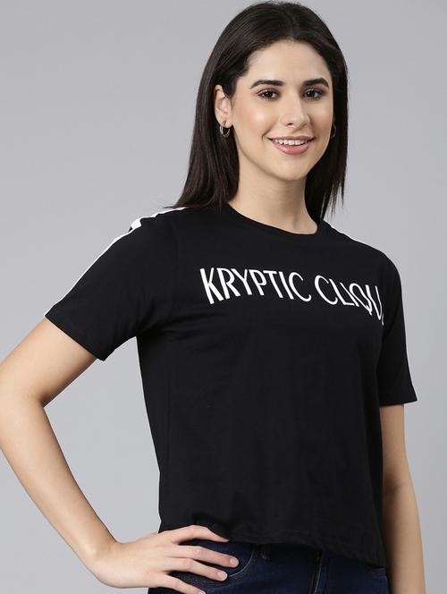 black cotton back print tshirt - 20650071 - Very Small Image - 1
