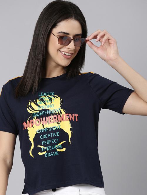 navy blue round neck cotton t-shirt - 20650078 - Very Small Image - 1