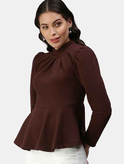 women brown high neck peplum top - 20650120 - Very Small Image - 1