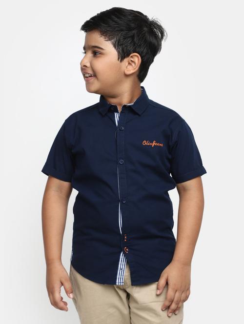 navy blue placement print casual shirt - 20650932 - Very Small Image - 1