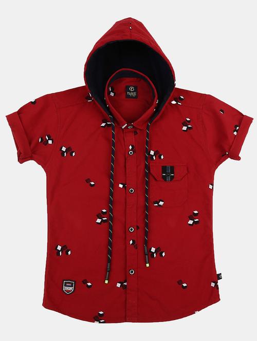 red printed detailed hooded shirt - 20650970 - Very Small Image - 1