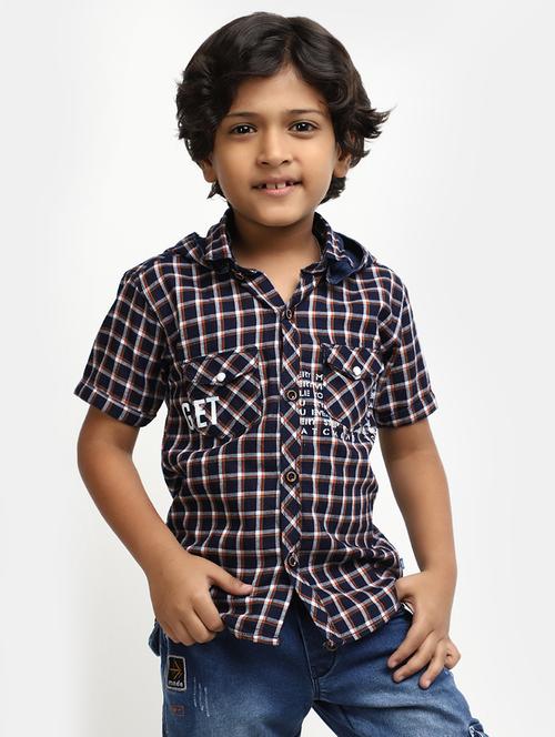 navy blue checked printed detailed shirt - 20651014 - Very Small Image - 1