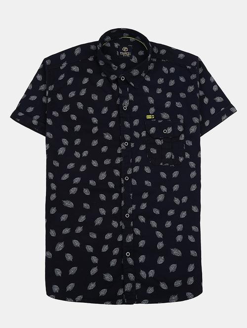 navy blue printed cotton casual shirt - 20653397 - Very Small Image - 1