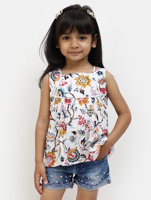 girls white floral printed top - 20656885 - Very Small Image - 1