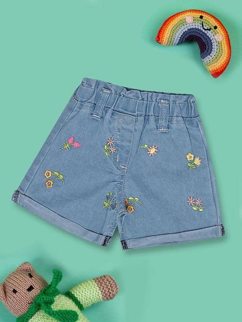 light blue denim embroidered shorts - 20660400 - Very Small Image - 1