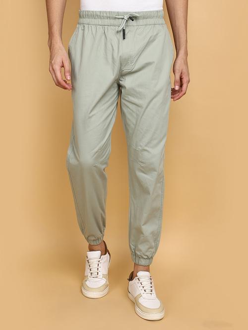 solid green casual cotton joggers - 20663937 - Very Small Image - 1