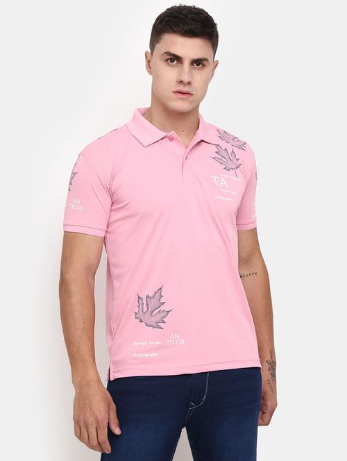 pink placement printed casual polo t-shirt - 20669044 - Very Small Image - 1