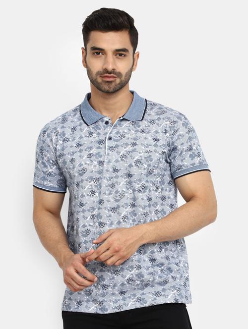 light blue all over printed casual polo t-shirt - 20669047 - Very Small Image - 1