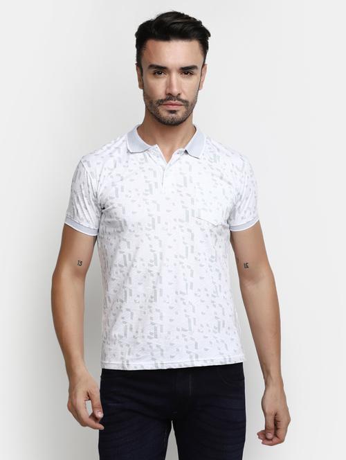 white all over printed casual polo t-shirt - 20669058 - Very Small Image - 1