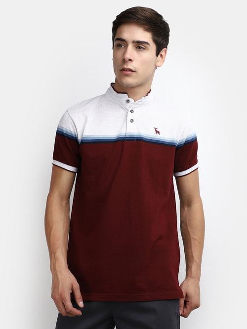 men mandarin neck color block t-shirt - 20669927 - Very Small Image - 1