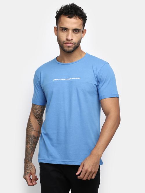 light blue chest printed casual t-shirt - 20672476 - Very Small Image - 1