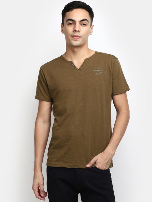 solid olive green detailed casual t-shirt - 20672542 - Very Small Image - 1