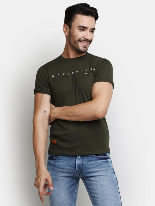 olive green chest printed detailed casual t-shirt - 20672567 - Very Small Image - 1