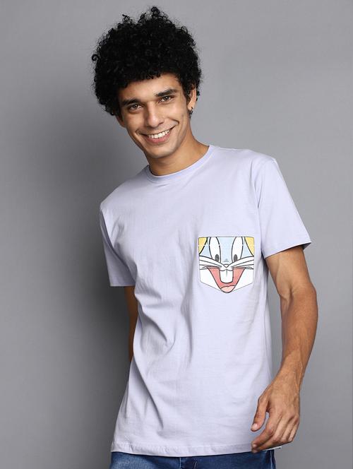 lavender placement print detailed casual t-shirt - 20672627 - Very Small Image - 1