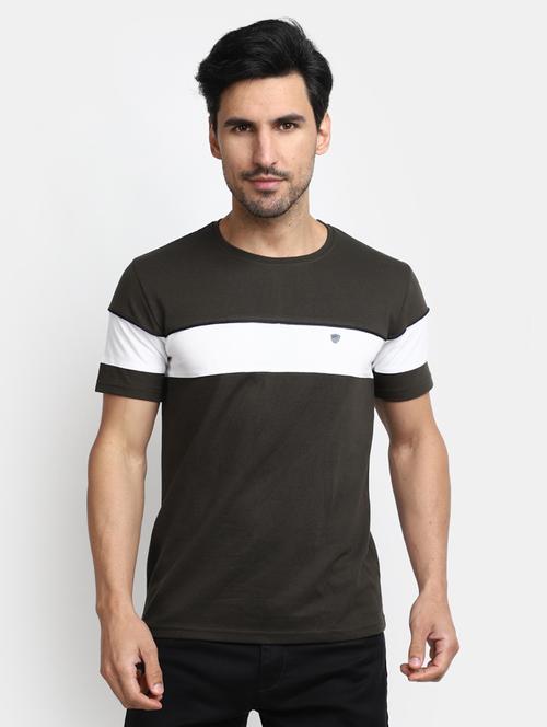 olive green chest striped detailed casual t-shirt - 20672644 - Very Small Image - 1