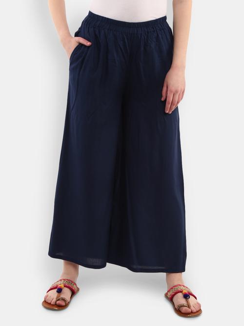 navy blue rayon palazzo - 20674939 - Very Small Image - 1