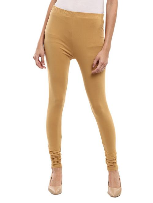 dark beige cotton lycra churidars & leggings - 20674955 - Very Small Image - 1