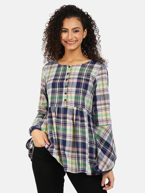 women multicolored checks peplum top - 20681523 - Very Small Image - 1