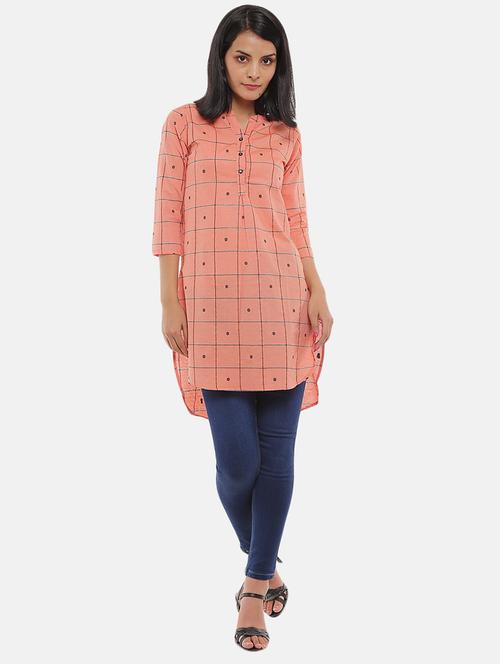 women orange checks high-low top - 20681578 - Very Small Image - 1