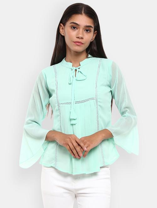 women light mint solid with work regular top - 20681635 - Very Small Image - 1