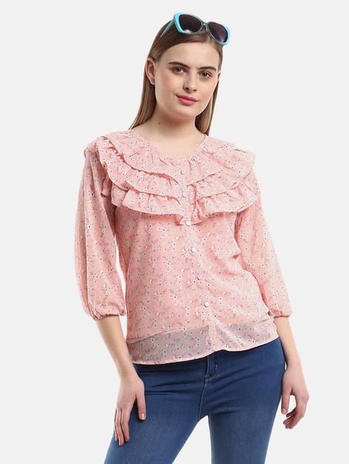 women pink floral printed regular top - 20681765 - Very Small Image - 1