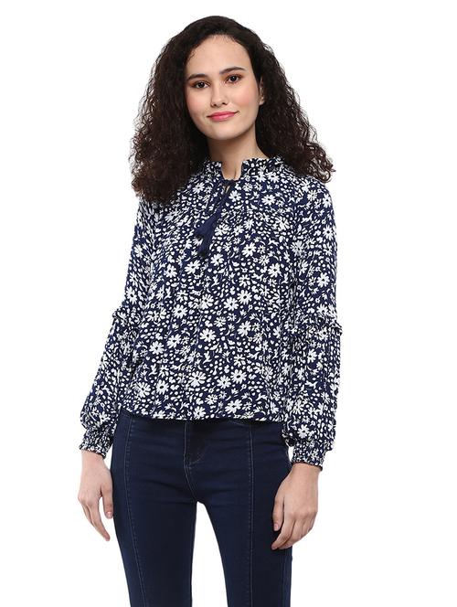 women blue floral printed regular top - 20681858 - Very Small Image - 1