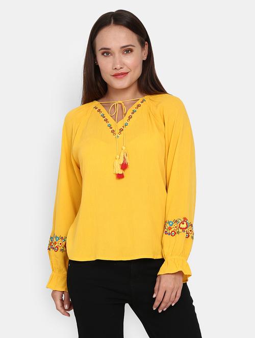 women gold embroidered regular top - 20681865 - Very Small Image - 1