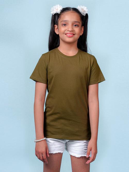 kids solid green round neck t-shirt - 20683047 - Very Small Image - 1