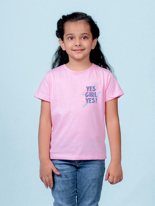 kids pink placement printed round neck t-shirt - 20683052 - Very Small Image - 1
