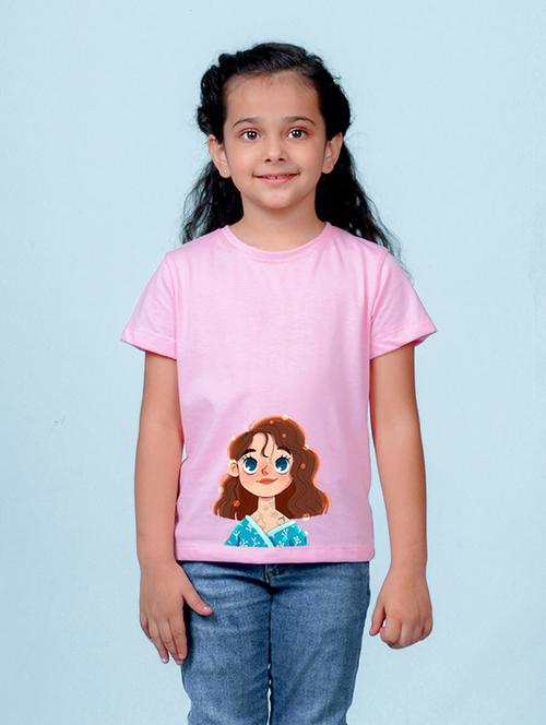 kids pink front print round neck t-shirt - 20683054 - Very Small Image - 1