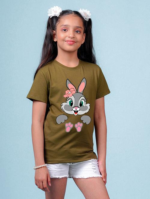 kids green front print round neck t-shirt - 20683067 - Very Small Image - 1