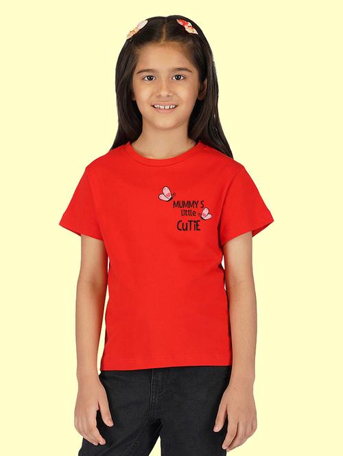 kids red placement printed round neck t-shirt - 20683069 - Very Small Image - 1