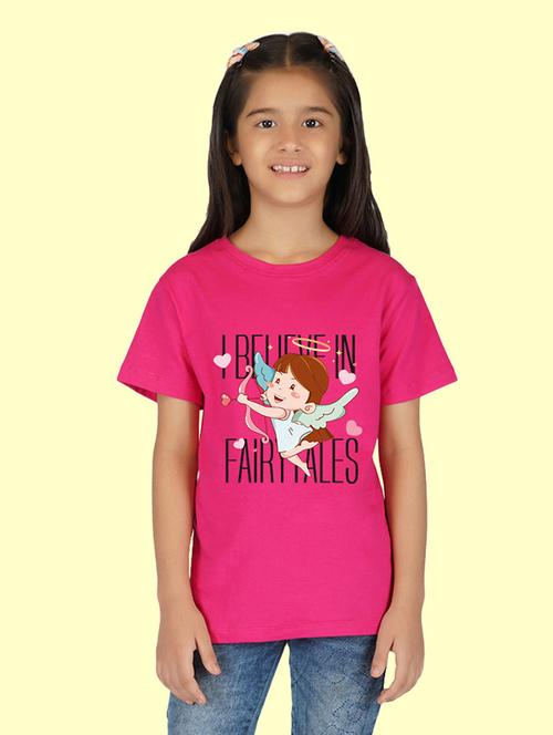 kids pink front print round neck t-shirt - 20683079 - Very Small Image - 1