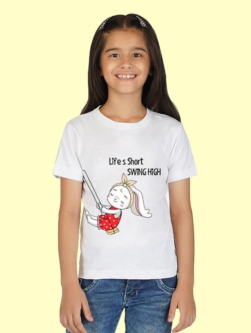 kids white front print round neck t-shirt - 20683085 - Very Small Image - 1