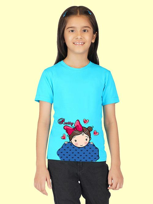 kids light blue front print round neck t-shirt - 20683103 - Very Small Image - 1