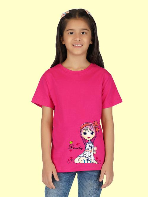 kids pink placement print round neck t-shirt - 20683107 - Very Small Image - 1