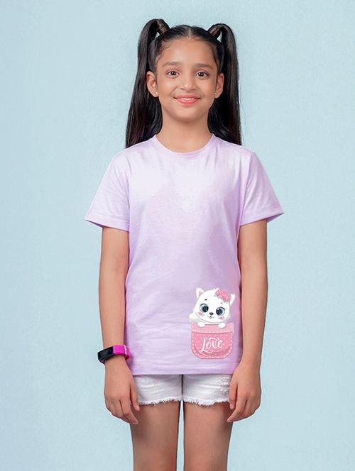 kids lavender placement print round neck t-shirt - 20683110 - Very Small Image - 1