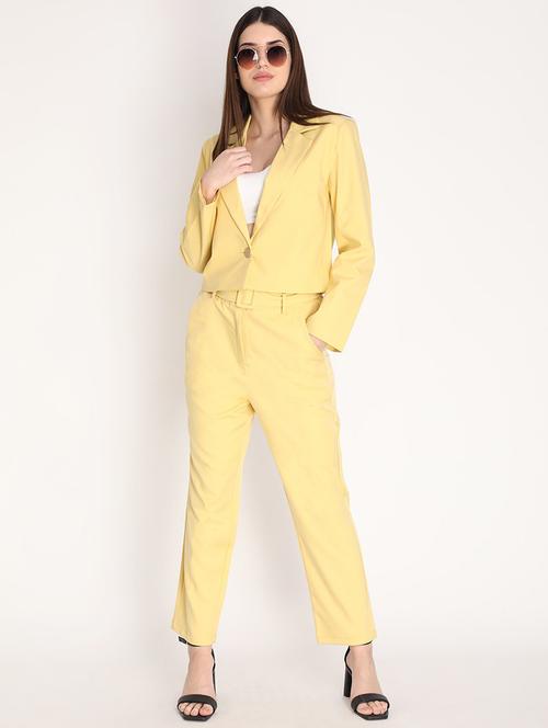 women yellow solid full sleeve casual blazer - 20683787 - Very Small Image - 1
