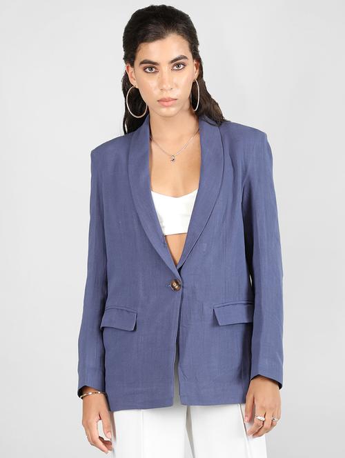 women blue solid long sleeve summer jacket - 20683884 - Very Small Image - 1
