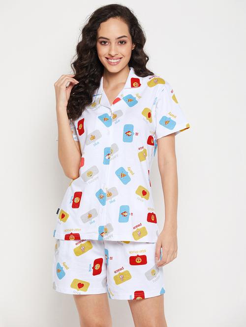 women quirky print shorts nightwear set - 20684026 - Very Small Image - 1