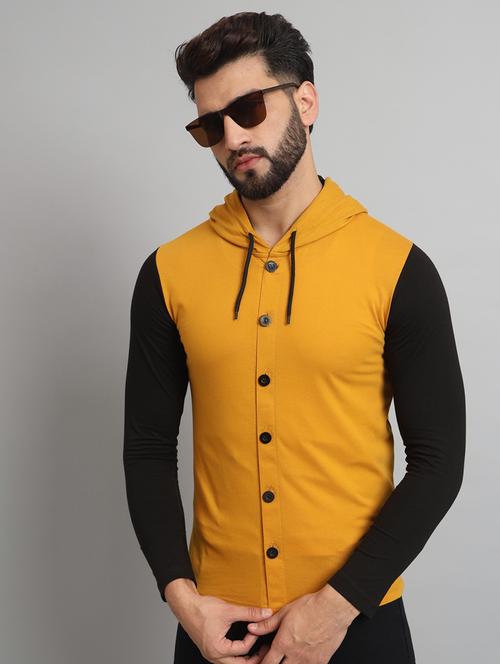 yellow cotton blend color block tshirt - 20684220 - Very Small Image - 1