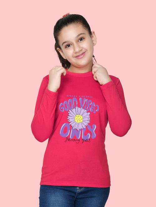 kids pink front print round neck t-shirt - 20684520 - Very Small Image - 1