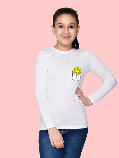 kids white graphic printed round neck t-shirt - 20684521 - Very Small Image - 1