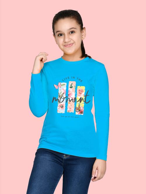 kids blue front print round neck t-shirt - 20684529 - Very Small Image - 1