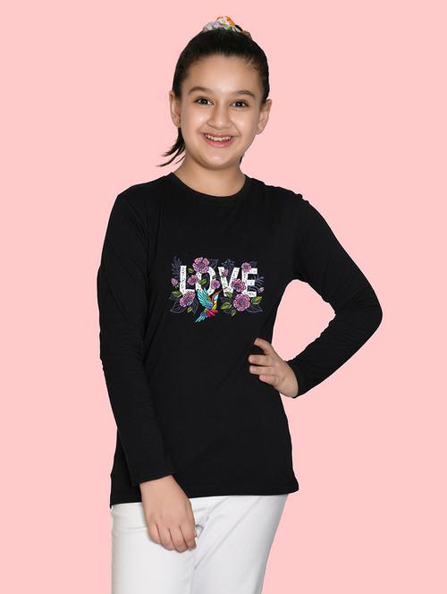 kids black chest print round neck t-shirt - 20684531 - Very Small Image - 1