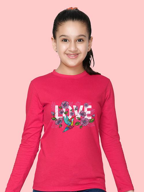 kids pink chest print round neck t-shirt - 20684534 - Very Small Image - 1